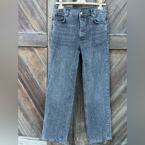 Zara Woman Charcoal Gray Rhinestone Embellished Jeans 4 Mid Raise